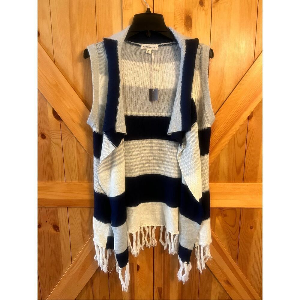 Poof Excellence Women Blue/cream  Cardigan M Nwt